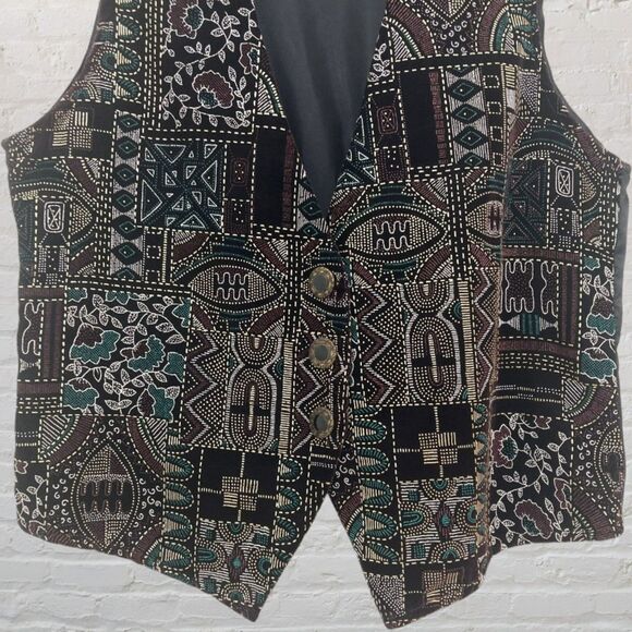 Michele Leslie 80s Vintage Velvet Vest M Metallic Tribal Boho - Picture 9 of 14